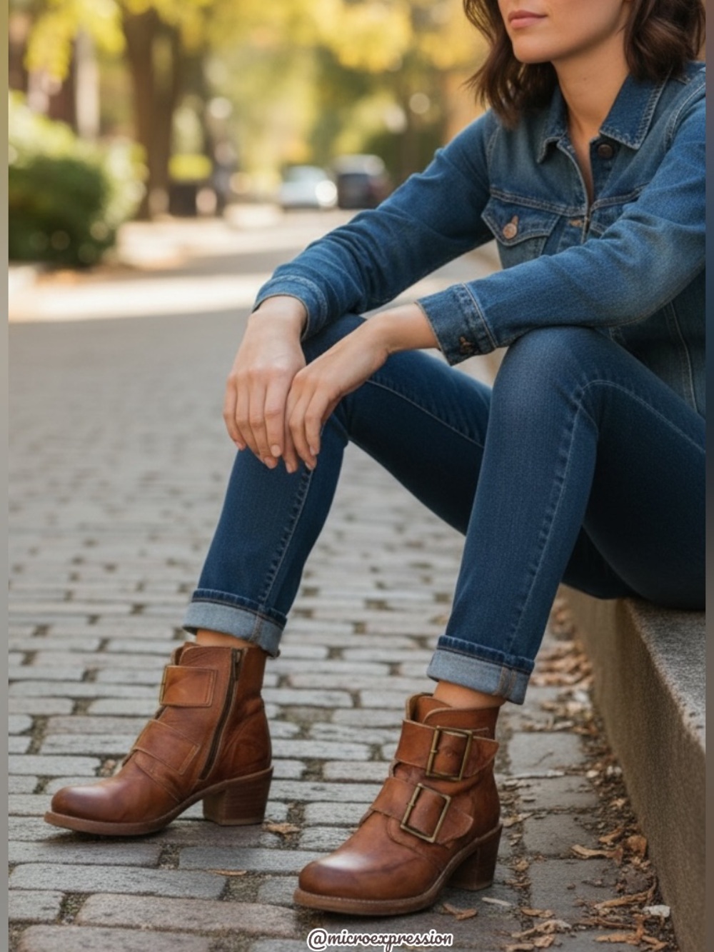 Frye Sabrina Double Buckle Academia Cognac Real Leather Block Heel Ankle Booties - Picture 3 of 14